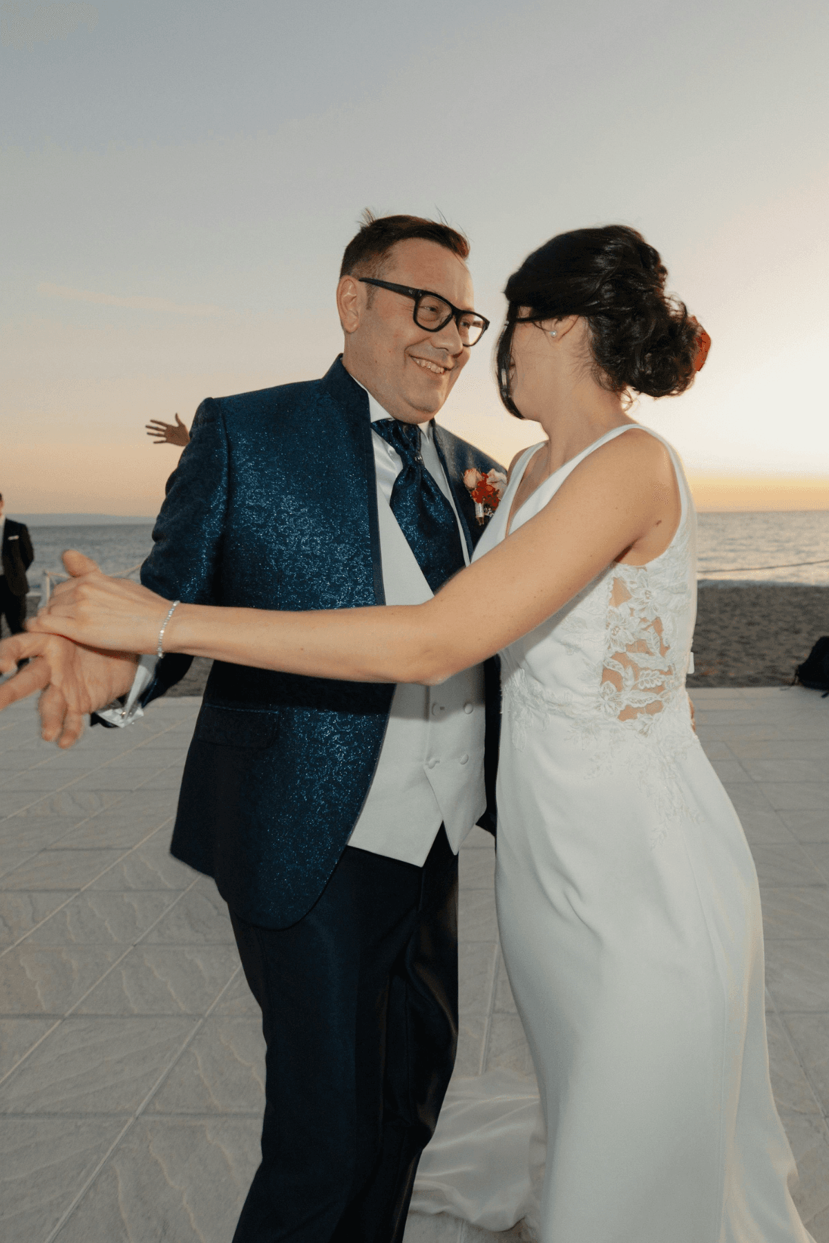 A couple sharing a wedding first dance