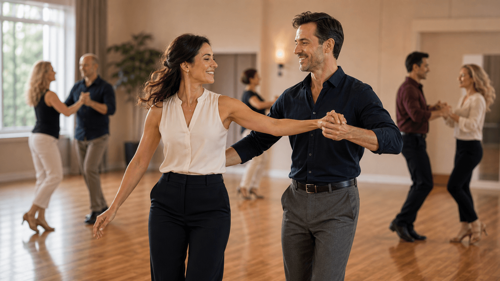 Couple learning their wedding first dance steps at Dance Journey Studios in Katy, TX