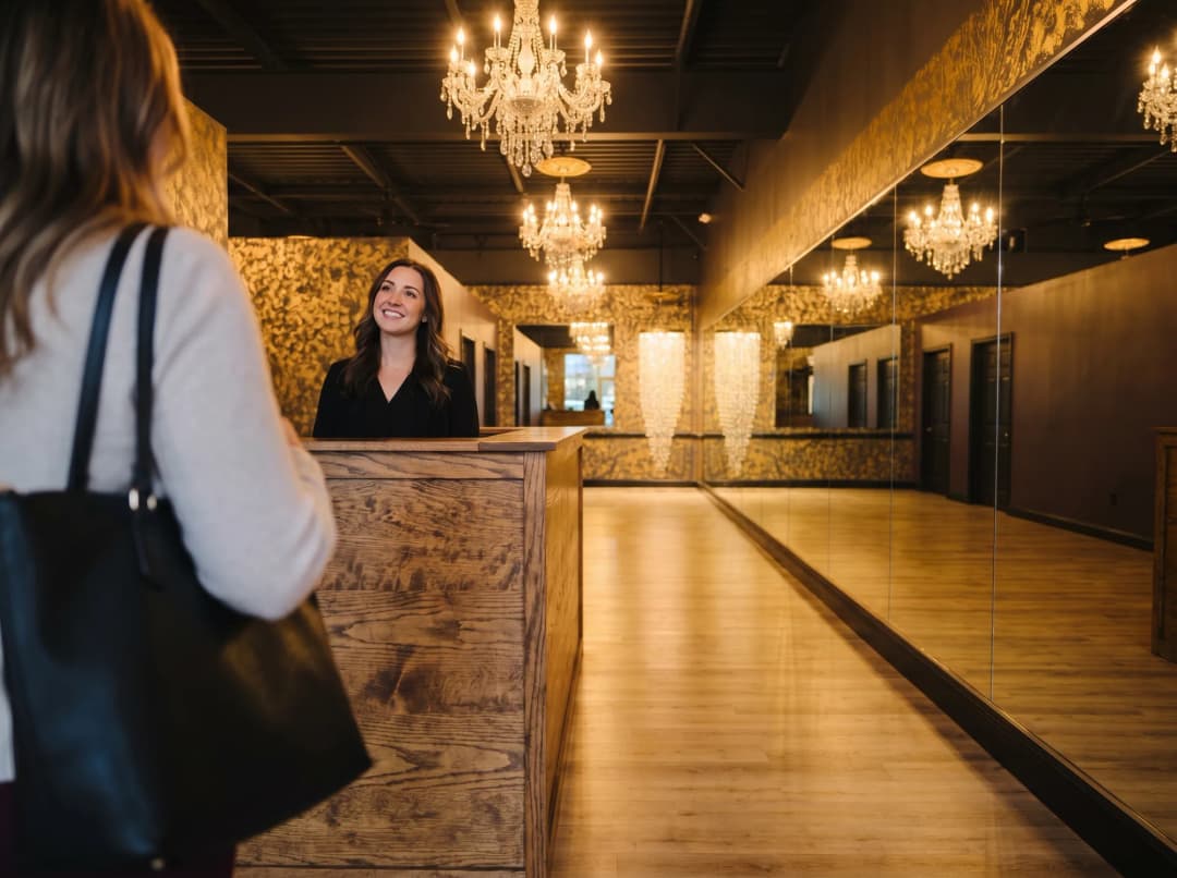 Dance Journey Studios arrival and front desk welcome in Katy, TX