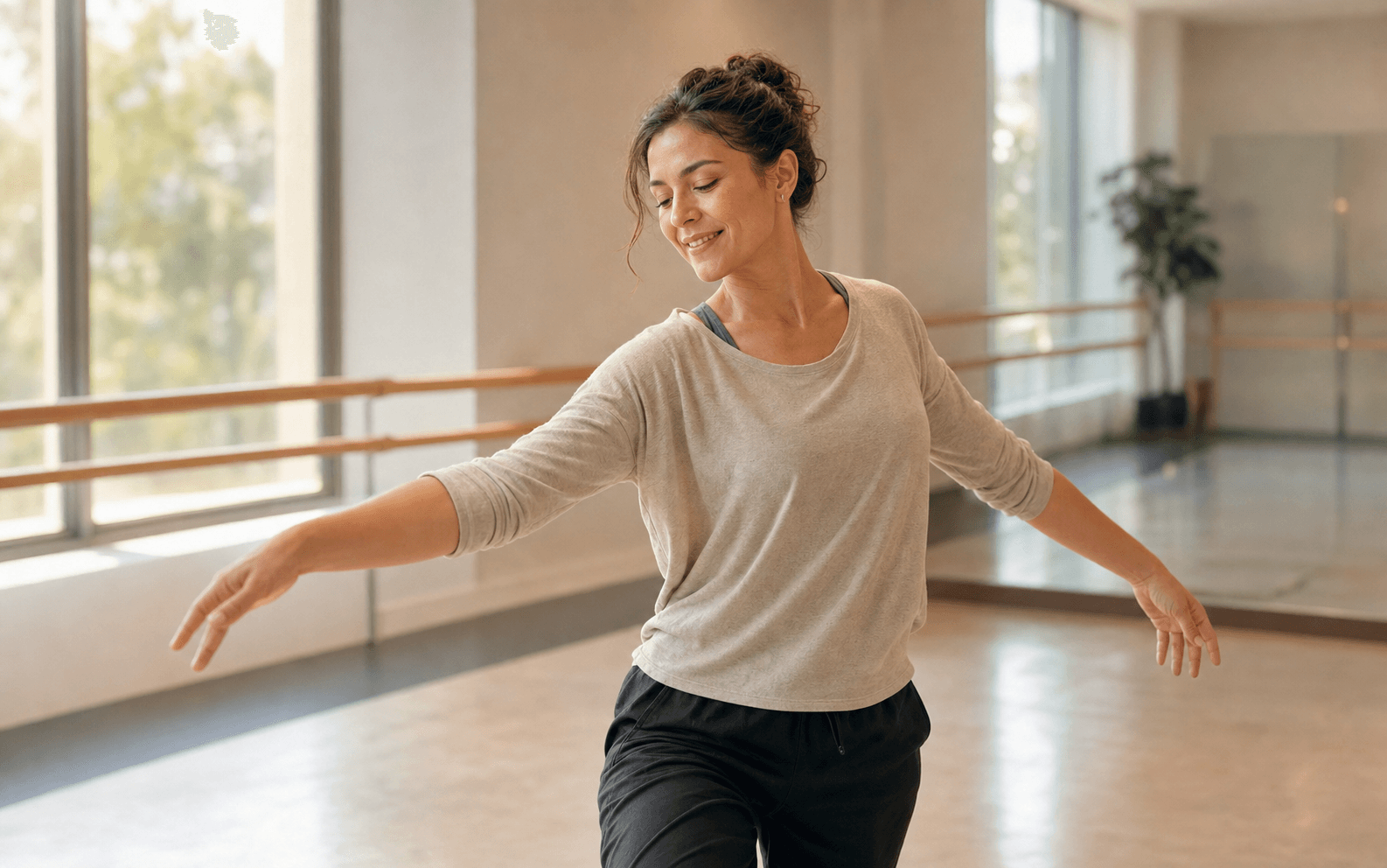 Adult dance student building confidence through expressive movement