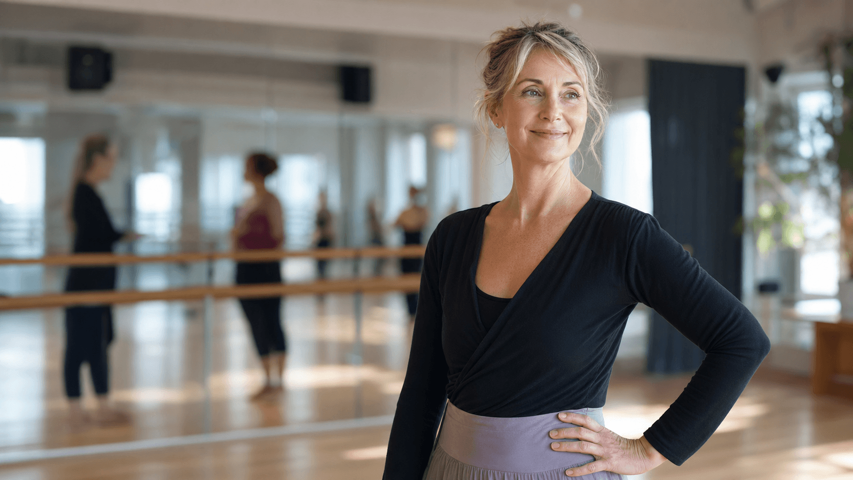 Adult dance student feeling more confident after guided practice